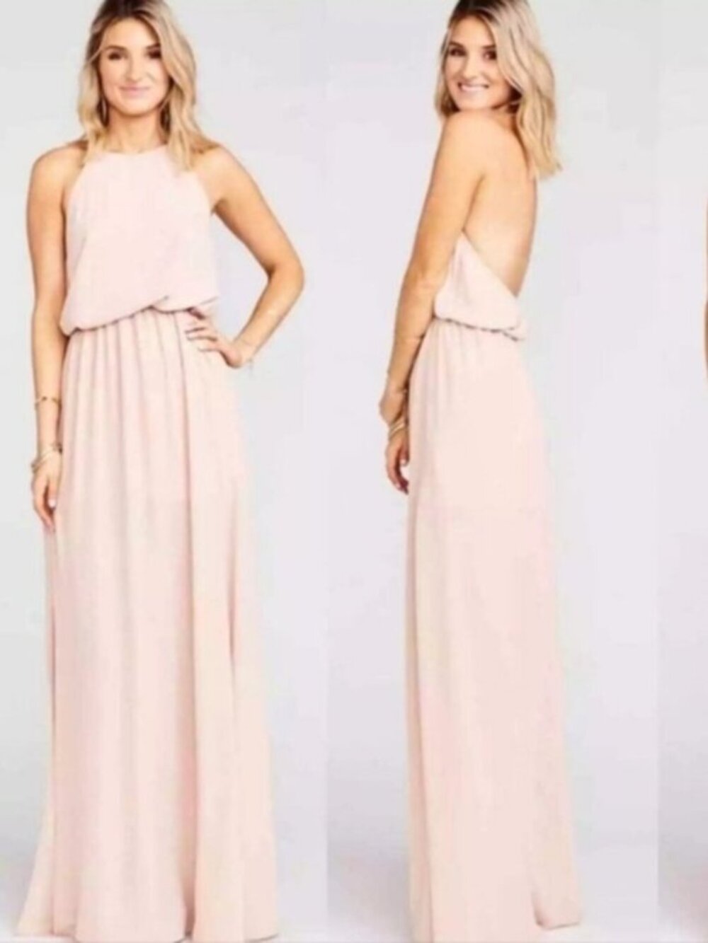 Show Me Your MuMu SZ S. Heather Halter Maxi Formal Wedding Prom Dress Blush